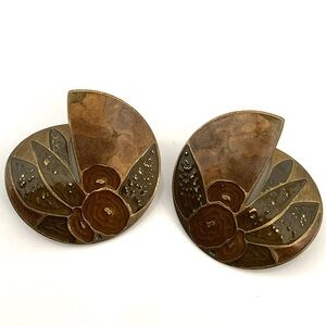 Edgar Berebi Vintage Enamel Brown Bronze Round Metal Earrings
